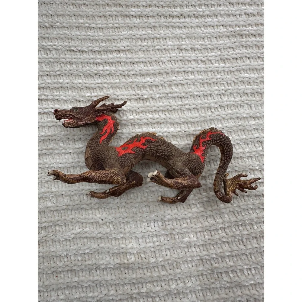 Papo Chinese Dragon Toy Figurine 2010 Brown‎ Red Flame Mythical Creature